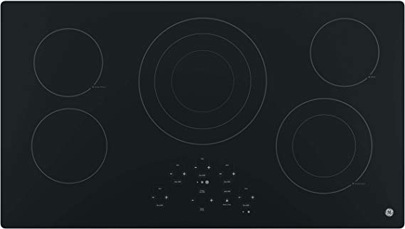 GE JP5036DJBB 36 Inch Smoothtop Electric Cooktop with 5 Radiant Elements, Center Tri-Ring Burner, Digital Touch Controls, Built-in Kitchen Timer, Keep Warm, Melt Setting, ADA Compliant Fits Guarantee