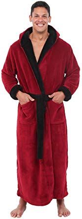 Alexander Del Rossa Men's Warm Fleece Robe with Hood, Big and Tall Contrast Bathrobe