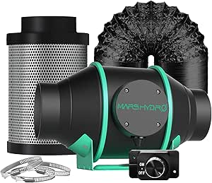 MARS HYDRO 4 Inch 205CFM Inline Fan with Speed Controller, Carbon Filter, and 25 Feet of Ducting Combo, Ventilation System for Grow Tent, Hydroponics