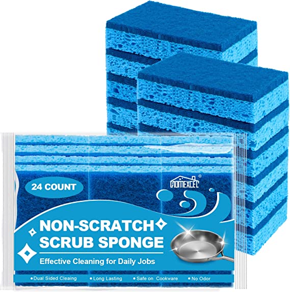 Non-Scratch Scrub Sponges Kitchen 24pcs,Safe on Non-Stick Cookware,Dual Sided Cleaning Sponges for Kitchen,Household,Bathroom and More