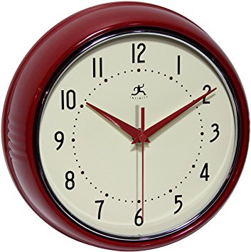 Infinity Instruments Retro Round Metal Wall Clock, Red