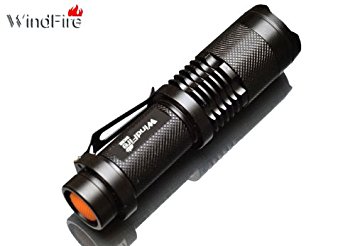 WindFire® New Super Bright SK98 1600lm CREE XML T6 L2 LED Zoomable Flashlight Mini 18650 Battery Torch Lamp Light Supports Zoom in & out Black