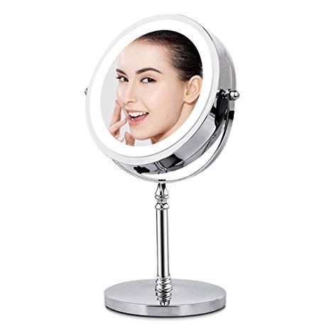 Magnifying Mirror with Lights, Lighted Makeup Mirror 10X Magnification, Vanity Mirror with Lights, Double Sided 360 Rotation Polished Chrome Finish