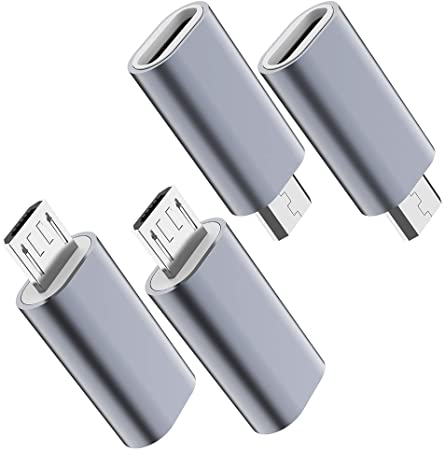 USB C to Micro USB Adapter, (4-Pack) Type C Female to Micro USB Male Convert Connector Support Charge & Data Sync Compatible with Samsung Galaxy S7/S7 Edge, Nexus 5/6 and Micro USB Devices(Grey)