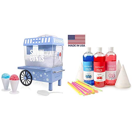 Nostalgia SCM525BL Vintage Countertop Snow Cone Maker with Snow Cone Syrup Party Kit