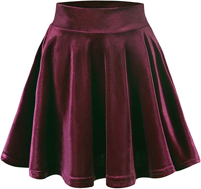 Urban CoCo Women's Vintage Velvet Stretchy Mini Flared Skater Skirt