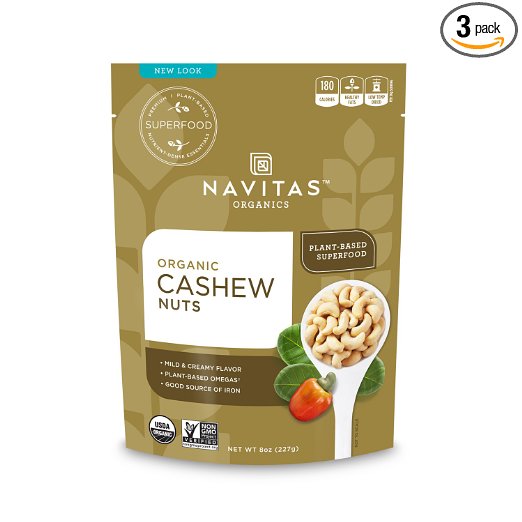 Navitas Organics Cashew Nuts, 8 oz. Bags (Pack of 3)