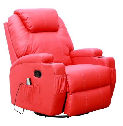 CINEMO 9 in 1 Leather Recliner Chair Rocking Adjustable Headrest Massage Swivel Heated Gaming Nursing Cinema Red