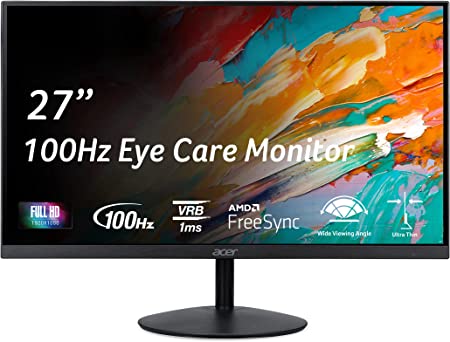 Acer SB272 EBI 27" Full HD (1920 x 1080) IPS Zero-Frame Gaming Office Monitor | AMD FreeSync Technology | Ultra-Thin Stylish Design | 100Hz | 1ms (VRB) | Low Blue Light | Tilt | HDMI & VGA Ports