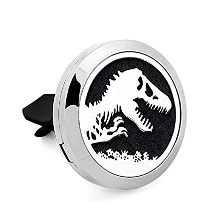 Aromabug Regular Size (Dinosaur) 30mm Car Aromatherapy Essential Oil Diffuser Stainless Steel Locket Air Freshener with Vent Clip 7 Pads 3 Oils Included