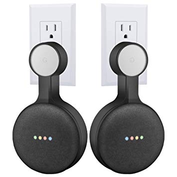 AMORTEK Outlet Wall Mount Holder for Google Home Mini, A Space-Saving Accessories for Google Home Mini Voice Assistant (Black 2-Pack)
