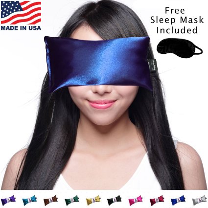 Hot Cold Lavender Eye Pillow and Free Eye Mask for Sleep, Yoga, Migraine Headaches, Stress Relief. By Happy Wraps - Sapphire