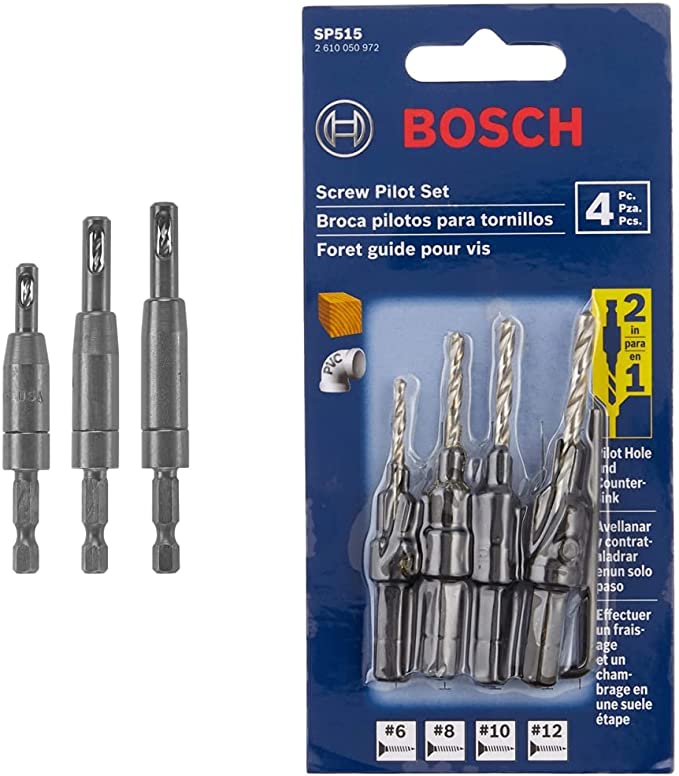 Bosch CC2430 Clic-Change 1/4 in. Self-Centering Drill Bit Assortment (3-Piece) & SP515 4 Piece Hex Shank Countersink Drill Bit Set with #6, 8, 10, and #12