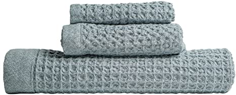 Nutrl Home Waffle Weave Bath Towel Set - Antimicrobial 100% Supima Cotton (Blue) Premium Luxury Bath, Hand, Washcloth Towels Perfect for Hotels, Travel, Bathrooms, Spa, and Gym