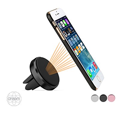 Dreem Universal Air Vent Magnetic Car Mount Holder with Fast-Snap Technology for Smartphones and Mini Tablets, iPhone 6/6s/7, Samsung Galaxy - Black
