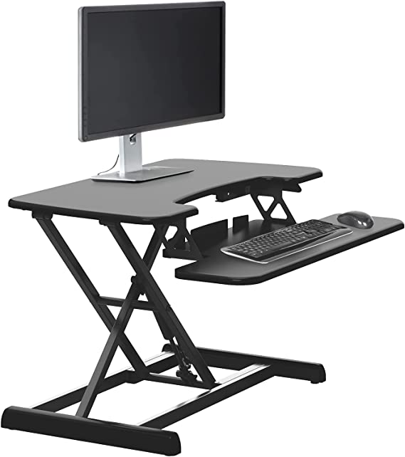 VariDesk Essential Vertical Lift 30 by Vari - Compact Two-Tier Standing Desk Converter for Monitor & Accessories - Height Adjustable Sit Stand Desk - Home Office Monitor Riser - 30" Wide, Black
