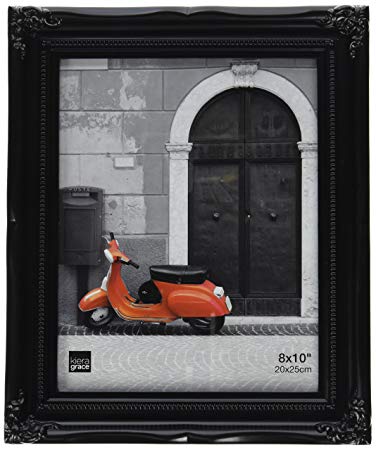 Kiera Grace 8 by 10 Inch Georgia Picture Frame, Black, Ornate Resin (Plastic) Design, Vertical and Horizontal Wall Display