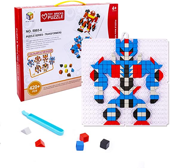 Puzzle Board STEM Toys, UNIH 6 in 1 DIY Pattern Blocks Game Mosaic Playset Brick Construction Kit Educational Toys for Kids Ages 4-8