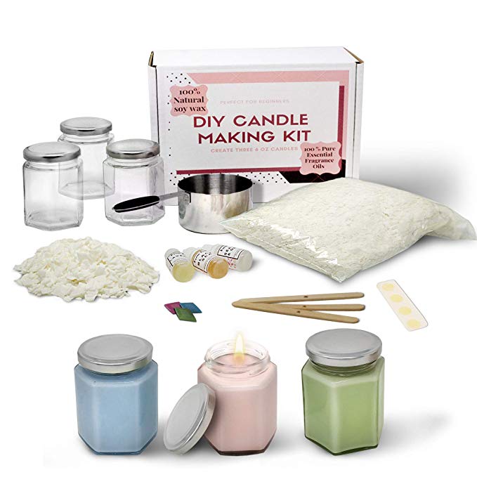 Complete Soy Wax Candle Making Kit DIY Beginners Set- Includes Supplies to Make 3 Candles