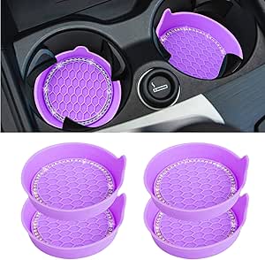 Amooca Car Cup Coaster Universal Non-Slip Cup Holders Bling Crystal Rhinestone Car Interior Accessories 4 Pack Purple