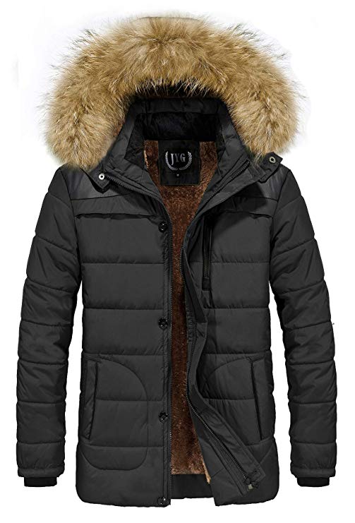 JYG Men's Winter Thicken Fur Coat Puffer Jacket with Removable Hood