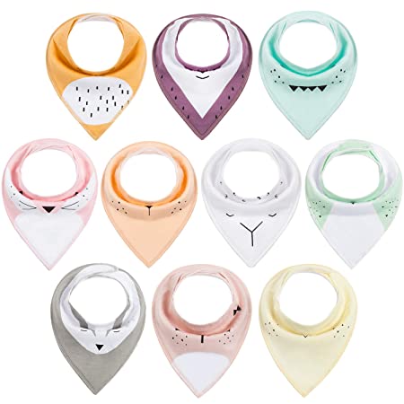 10-Pack Baby Bandana Bibs Upsimples Baby Girl Bibs for Drooling and Teething, Super Absorbent Bibs Baby Shower Gift - Animal Set