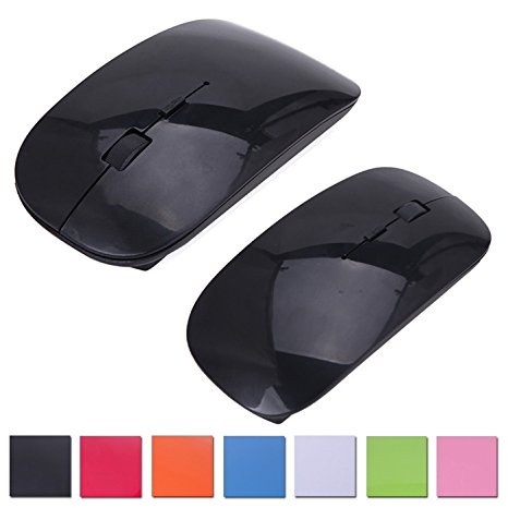 HDE Sleek Ergonomic Curved Wireless 2.4 GHz Optical Slim Mouse with DPI Switch (Black)