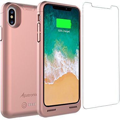 iPhone X Battery Case Qi Wireless Charging Compatible, Alpatronix BXX 5.8-inch 4200mAh Rechargeable Extended Protective Portable Charger Case for iPhone X [Apple Certified Chip; iOS 11 ] – Rose Gold