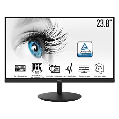 MSI PRO MP242 Full HD 23.8 Inch (60.45 cm) LCD 1920 x 1080 Pixels Eye Care Monitor - 1080P, IPS Panel, HDMI/VGA Ports, VESA Mountable, Black