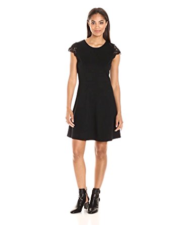 PARIS SUNDAY Women's Cap Lace Sleeve  Fit and Flare Dress