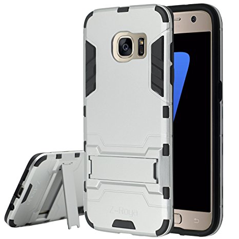 Galaxy S7 Case,Z-Roya [Robot-Bear] Dual Layer Protective Hybird Armor Case[Slim Fit]Advanced Shock Absorption Protection with Kick-Stand Feature for Samsung Galaxy S7-Silver-CGTXS07U
