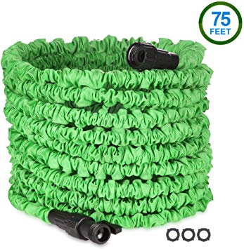 EcoEarth 75 Ft Expandable Garden Hose, Strongest Lightweight Durable Flexible Water Hose with Triple Layer Latex, Top Grade 400Dx800D Fabric Protection for All Your Watering Needs