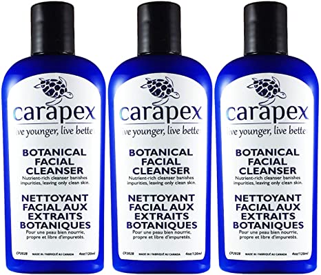 Carapex Botanical Facial Cleanser, for Sensitive, Dry, Oily, Combination, Aging Skin, to Remove Makeup, Gentle Unscented Natural Formula, Paraben Free, with Aloe, Green Tea, 4oz
