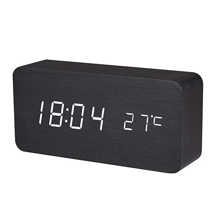BALDR Wooden Alarm Clock Digital, Black Wood White Light