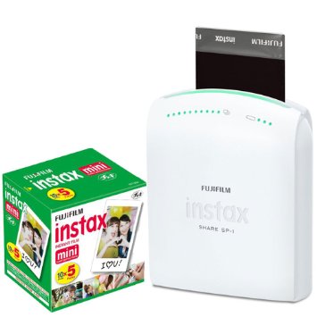 Fujifilm Instax Share Smartphone Portable Printer SP-1 With Fujifilm Instax Mini Instant Film, 10 Sheets (5-Pack)