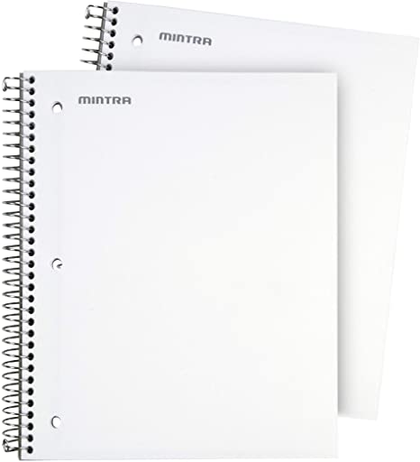 Mintra Office Durable Spiral Notebooks, 3 Subject, (White, College Ruled 2 Pack), 150 Sheets, Poly Pocket, Moisture Resistant Cover, Strong Chipboard back, For School, Office, Business