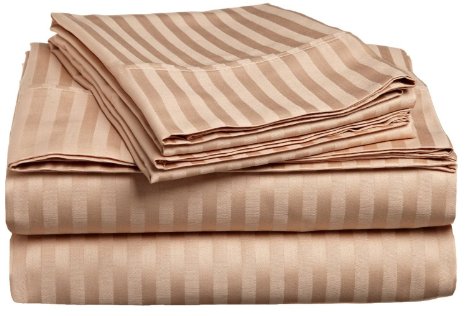 SRPLINEN 100% Cotton 800 Thread Counts 24" Extra Deep Pocket Super Soft Stripe Sheet Set (King , Taupe)