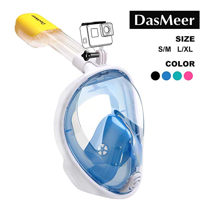 DasMeer Full Face Snorkel Mask 180° Seaview Easy Breathing Snorkeling Masks for Adults or Kids Anti-Fog Anti-Leak Safety Diving with Detachable Action Camera Mount