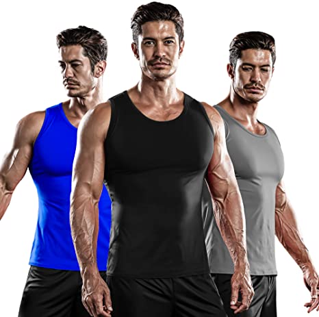 DRSKIN 3 Pack Undershirts Running Shirt Tank Tops Men's Cool Dry Compression Baselayer Sleeveless