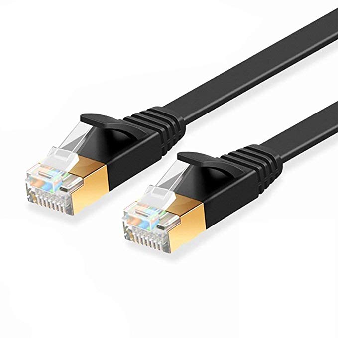 ULTRICS® 20m Cat7 Ethernet Cable, High Speed Computer Router Network Flat LAN Cable with Professional Gold Plated Headed Plug STP Wires CAT 7 RJ45 Internet Networking Modem Cable Black