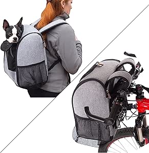 K&H Pet Products Travel Bike Backpack for Pets, Universal Bike Pet Carrier for Hiking, Walking, Camping & Cycling, Cat and Dog Portable Bicycle Backpacks, Gray 9.5 X 14 X 15.75 Inches