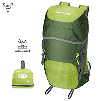 Forbidden Road Hiking Camping Backpack Travel Daypack 35L 0.7lbs Lightweight Durable (3 Colors) Foldable Water Resistant Nylon for Climbing Trekking Backpacking Outdoor - Green Gray Rose