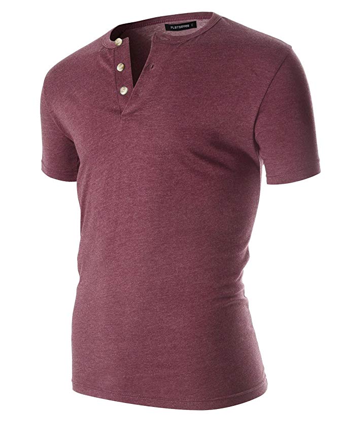 FLATSEVEN Men's Casual Short Sleeve Henley Shirt With Button