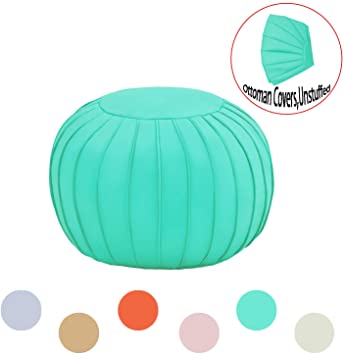 Comfortland Decorative Round Pouf Foot Stool for Christmas Large Storage Ottoman Seat Unstuffed Bean Bag Floor Chair Foot Rest for Living Room, Bedroom, Kids Room and Wedding (Teal Green)