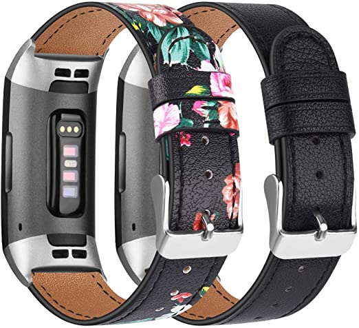 Vancle Leather Bands Compatible with Fitbit Charge 4 Bands and Fibit Charge 3 Bands, Classic Genuine Leather Wristband Replacement Band Fitbit Charge 4 Charge 3 Charge 3 SE Fitness Activity Tracker Men Women