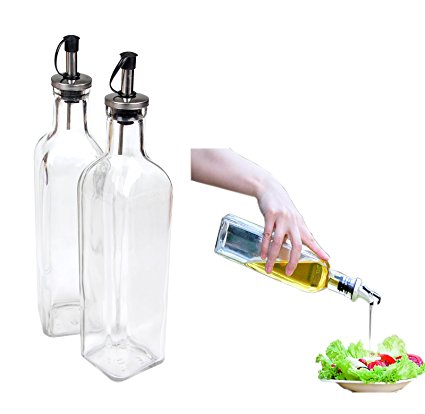 Container Spout Oil Dispenser Bottle Set for Kitchen Cruet Oil Dispenser Glass Bottle for Cooking with Lever Release Pourer,17oz(500ml) by Yier