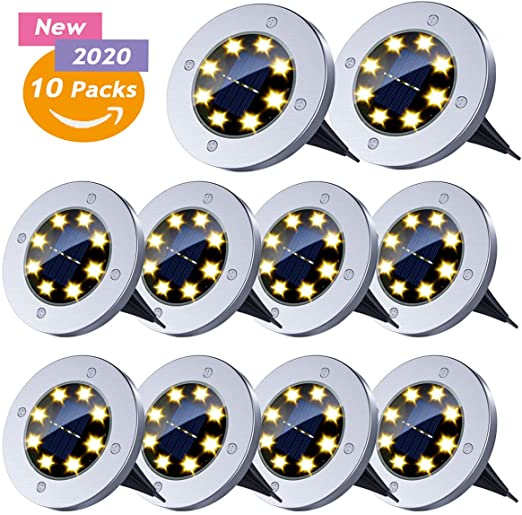 Solar Ground Lights,8 LED Solar Garden Lights Outdoor Waterproof In-Ground Lights Landscape Lights for Patio Pathway Lawn Driveway Walkway (10 Packs Warm White)
