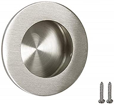 2 Pack Brushed Nickel Round Recessed Sliding Door Pull Stainless Steel Round Finger Pull Flush Pocket Door Pulls 2"(50mm)Groove Diameter 2.5''Outer Diameter