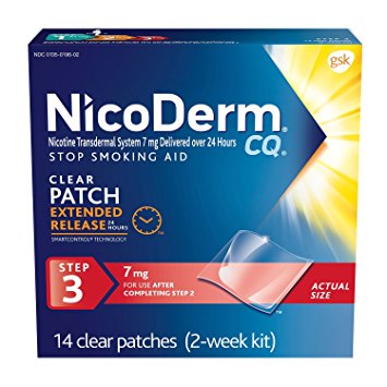 NicoDerm CQ Stop Smoking Aid 7 milligram Clear Nicotine Patches for Quitting Smoking, Step 3, 14 Count