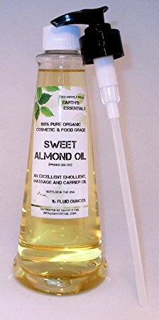 Convenient 16 Oz. Pump Bottle Filled With 100% Pure Organic Sweet Almond Oil From Earth's Essentials